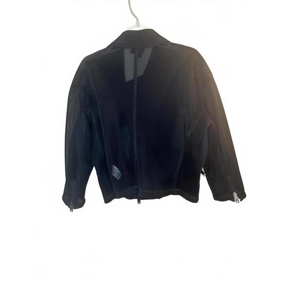 DKNY Silk Black Mesh Women's Moto Bomber Jacket Pockets Zippers Size Medium - Picture 8 of 10